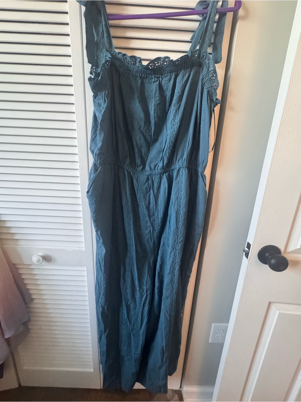 Torrid Challis Eyelet Wide Leg Jumpsuit Mallard Blue Size 3 3X NWT